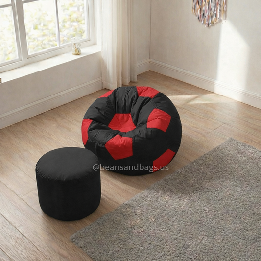 Black and Red Football Beanbag Parachute with Free Footstool