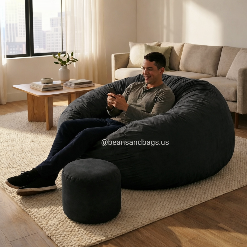 Giant Bean Bag – Solid Color – Black (With Free Footstool)