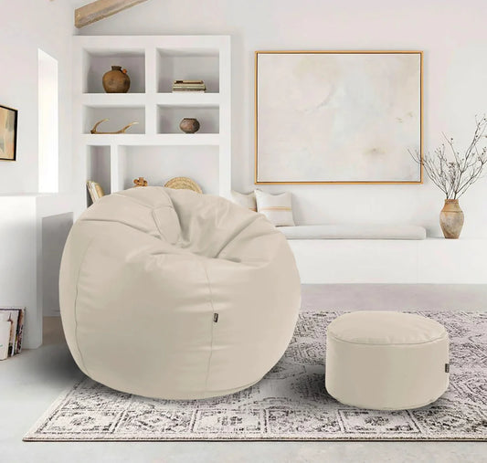 Leather Bean Bag – White with Free Footstool