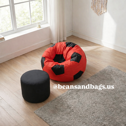 Red And Black Football Beanbag with Footrest