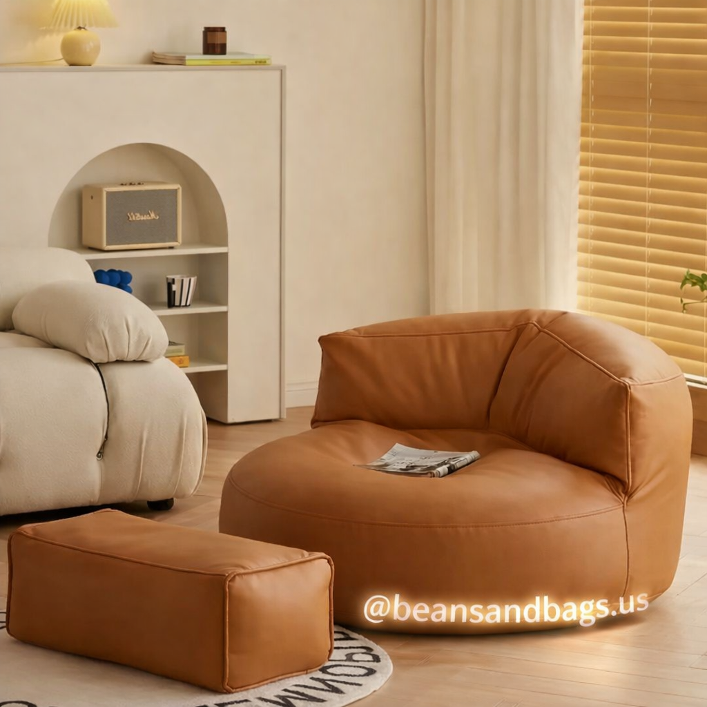 The Leather Loaf Bean Bag Chair with 2 Free Footstools