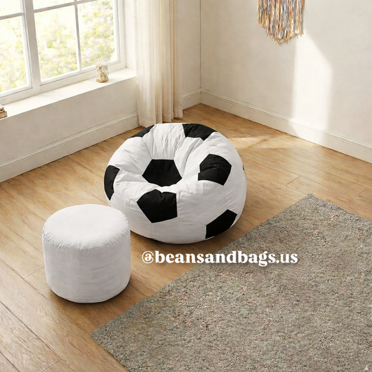 White And Black Football Beanbag